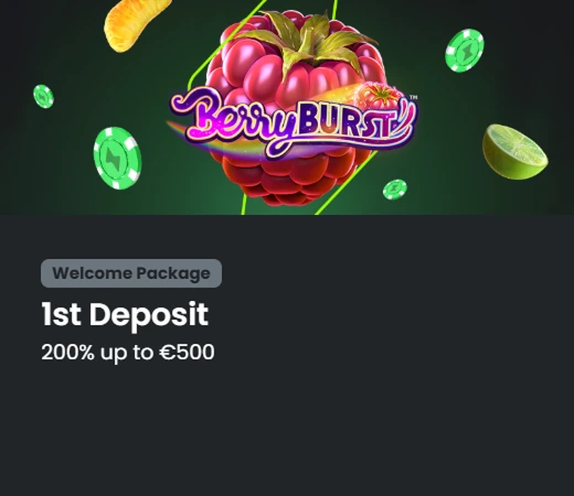 First deposit bonus up to €500 with berry and green gems