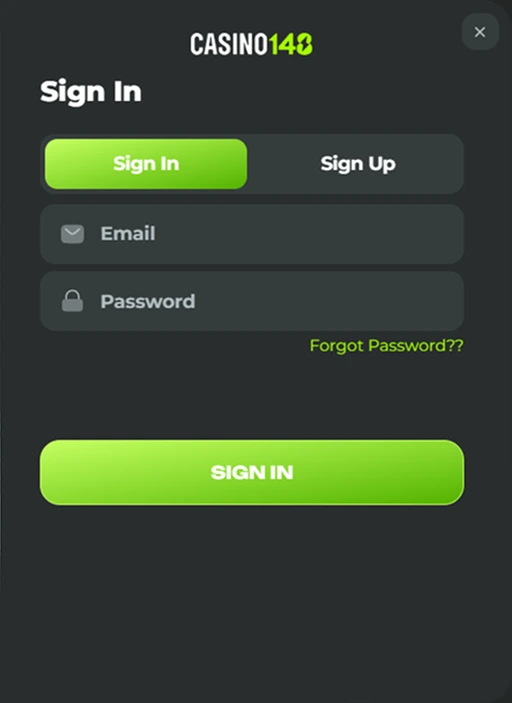 Accesso Casino148 – schermata di login con email e password