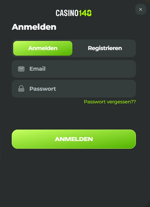 Anmeldeseite im Casino148 – E-Mail und Passwort für den Login eingeben