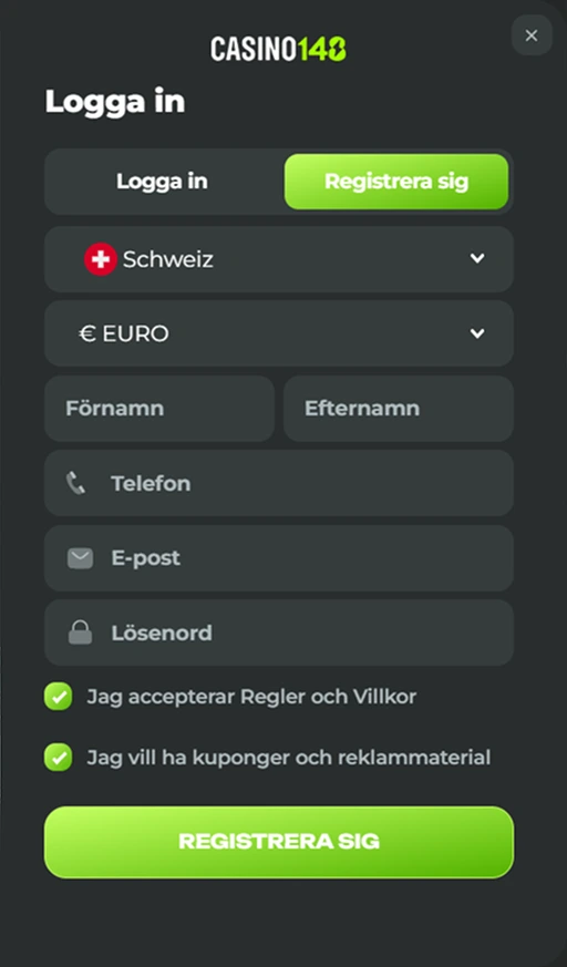 Casino148 registrering – skapa konto och börja spela i Schweiz