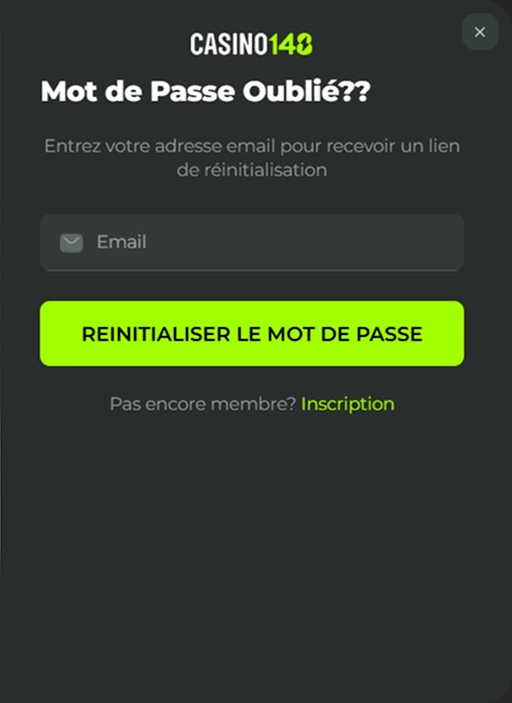 Réinitialisation du mot de passe Casino148 – formulaire de récupération du compte