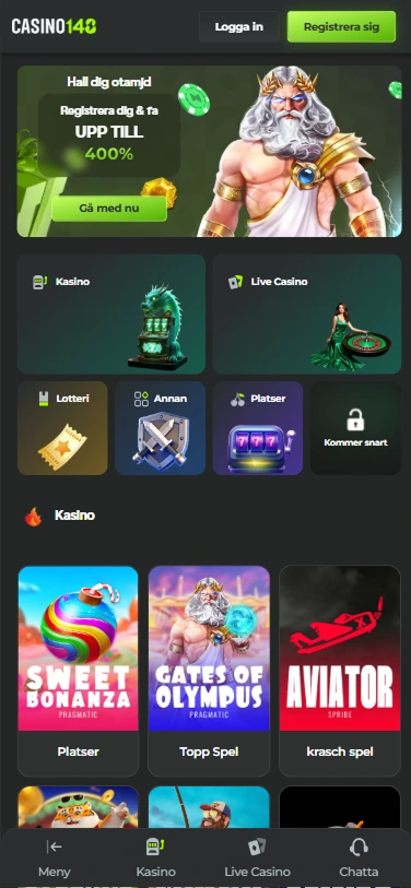 Casino148 gränssnitt – slots, live casino och aktuella erbjudanden