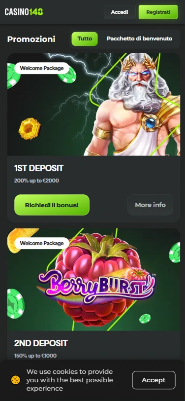 Promozioni Casino148 – bonus di benvenuto con Zeus e offerte fino a 2000€