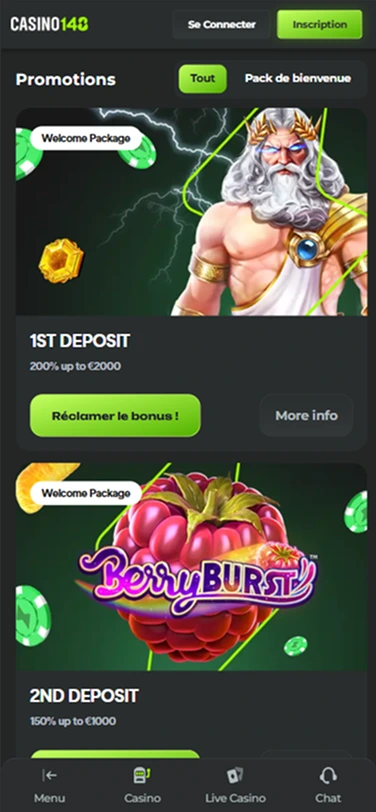 Promotions Casino148 – bonus de bienvenue 200 % jusqu’à 2000 € avec Zeus