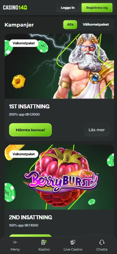 Casino148 kampanjer – Zeus välkomstbonus upp till €2000