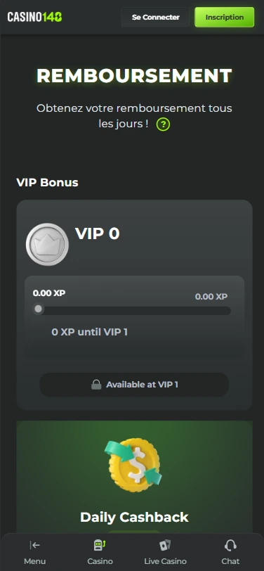 Casino148 Cashback – obtenez votre remboursement quotidien et bonus VIP